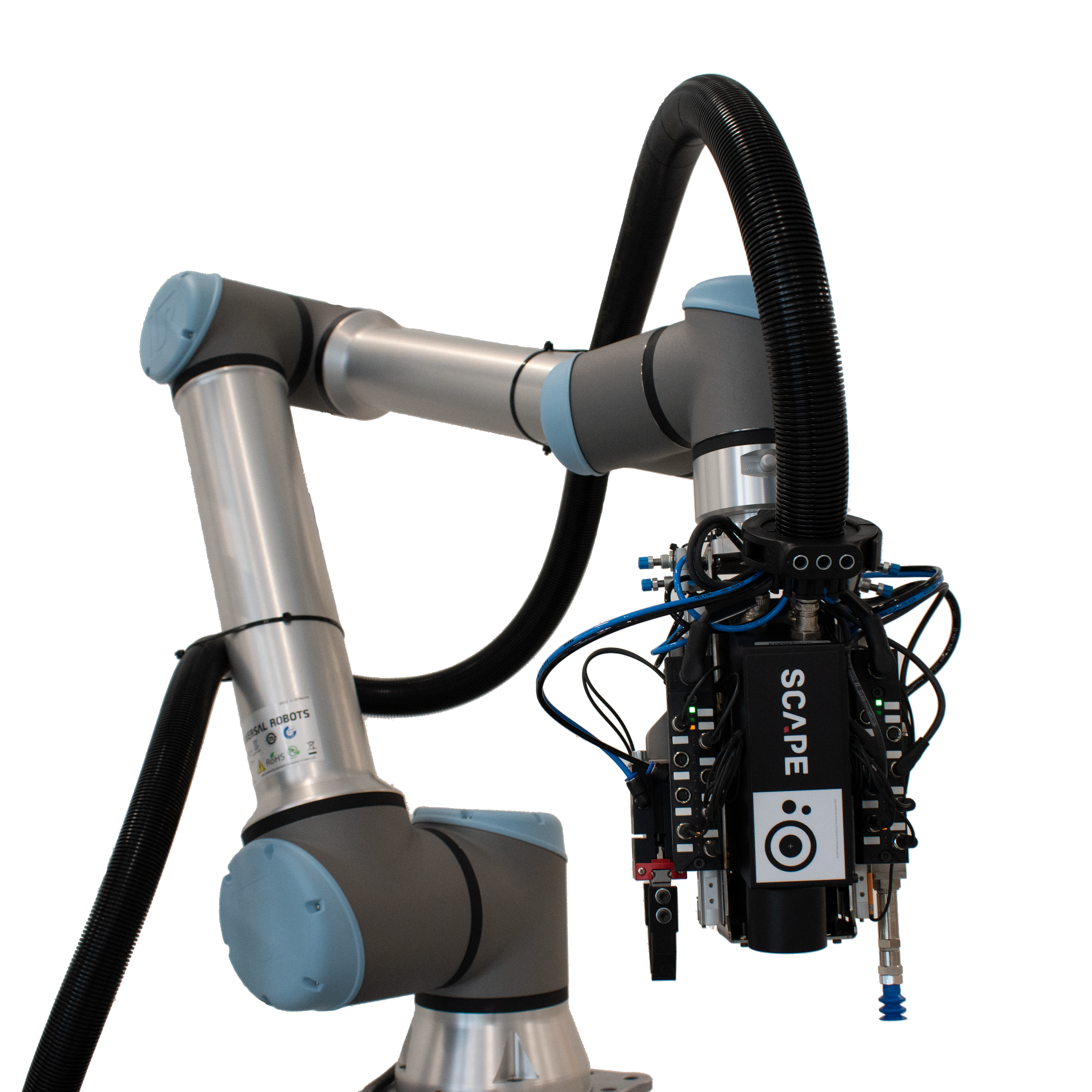  SCAPE Mini-Picker-Lösung für die Automatisierung von Produktionslinien, integriert in einen kollaborierenden Roboter von Universal Robots