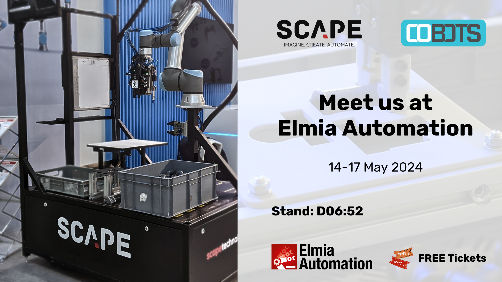 Meet Scape Technologies and Cobots Sweden at Elmia Automation 2024 trade show for industrial automation as they showcase the SCAPE Mini-Picker